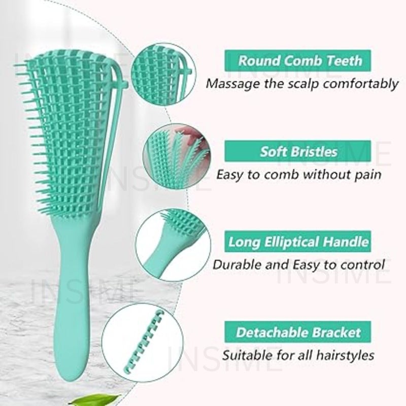 INSIME Detangler hair brush for curly hair comb for Women Men & Kids | Comb for curly wavy hair Pain Free hair detangling brush | Curl brush for hair styling Dry & Wet hair brush | (Sea Green) - Image 2