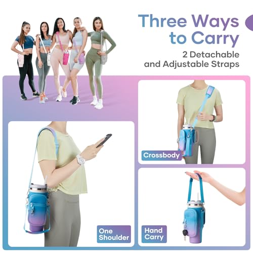linmaya Water Bottle Carrier Bag with Phone Pocket for Stanley Cup 40/30oz,Insulated Neoprene Water Bottle Holder Cross-boday Bag with Adjustable Shoulder & Handheld Strap Stanley Cup Accessories - Image 2