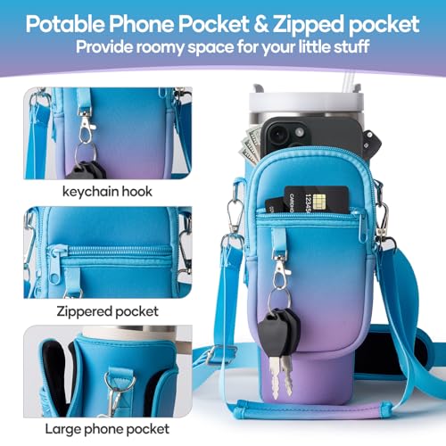 linmaya Water Bottle Carrier Bag with Phone Pocket for Stanley Cup 40/30oz,Insulated Neoprene Water Bottle Holder Cross-boday Bag with Adjustable Shoulder & Handheld Strap Stanley Cup Accessories - Image 3
