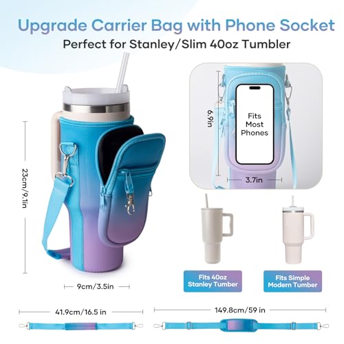 linmaya Water Bottle Carrier Bag with Phone Pocket for Stanley Cup 40/30oz,Insulated Neoprene Water Bottle Holder Cross-boday Bag with Adjustable Shoulder & Handheld Strap Stanley Cup Accessories - Image 4