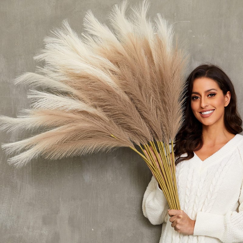 Qubitful Faux Pampas Grass, 9 PCS 37''/3.1FT Tall Fluffy Fake Pompas Floral, Large Artificial Pompous Grass Branches for Floor Vase Fillers, Boho Farmhouse Room Wedding Decor (Mixed Color) - Image 2