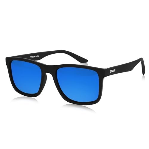 Dervin UV Protected Polarized Square Sunglasses for Men and Women (Black-Blue) - Image 1