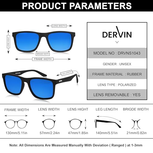 Dervin UV Protected Polarized Square Sunglasses for Men and Women (Black-Blue) - Image 5