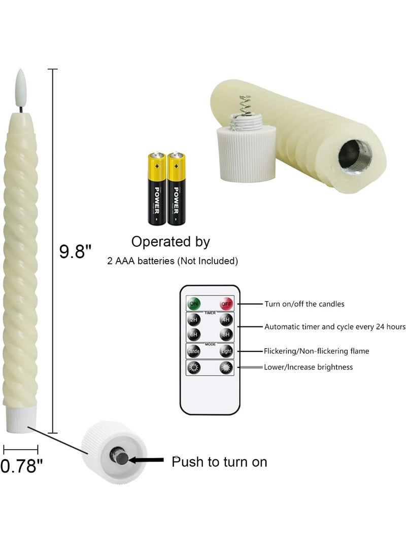 Flameless Taper Candles Flickering with Remote Timer, LED Taper Candles Battery Operated Warm 3D Wick Spiral 6 Pack Real Wax Home Birthday Decor 9.8" Ivory - Image 2