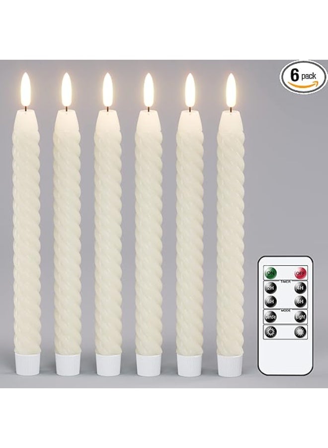 Flameless Taper Candles Flickering with Remote Timer, LED Taper Candles Battery Operated Warm 3D Wick Spiral 6 Pack Real Wax Home Birthday Decor 9.8" Ivory - Image 1