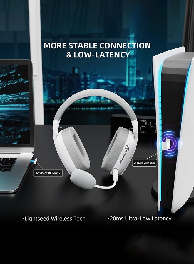 Attack Shark L80PRO Wireless Gaming Headset,Triple- Mode-2.4Ghz/Bluetooth/Wired Gaming Headphone with Mic,Lightseed Tech- Built-in&Detachable Dual Microphone,Lightweight Headphone for PC Mac Switch Win-White - Image 2