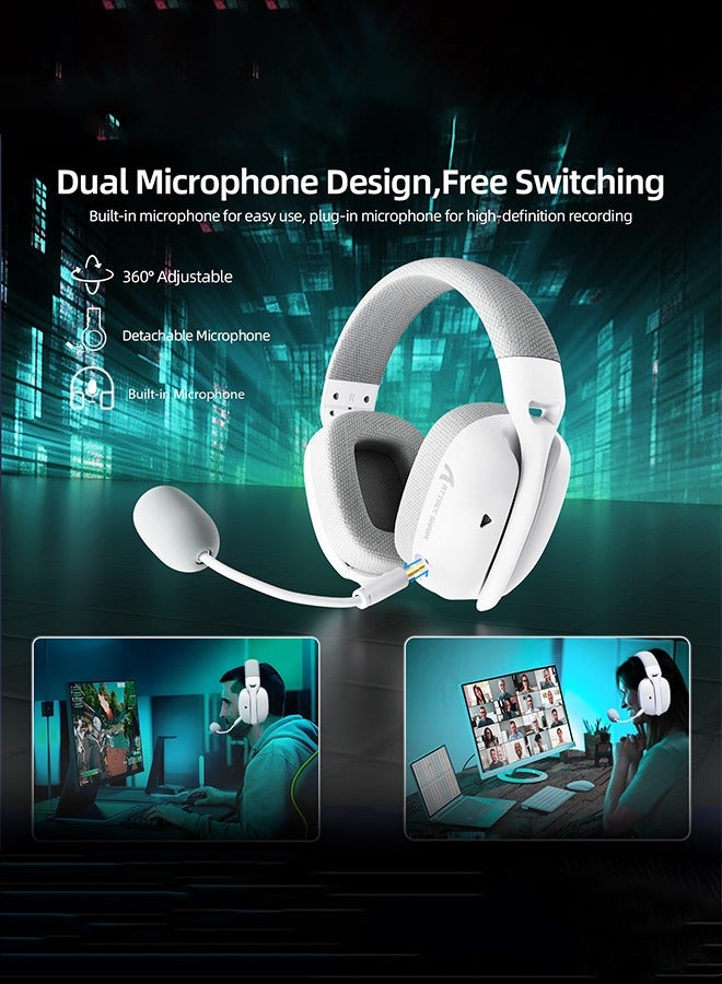 Attack Shark L80PRO Wireless Gaming Headset,Triple- Mode-2.4Ghz/Bluetooth/Wired Gaming Headphone with Mic,Lightseed Tech- Built-in&Detachable Dual Microphone,Lightweight Headphone for PC Mac Switch Win-White - Image 4