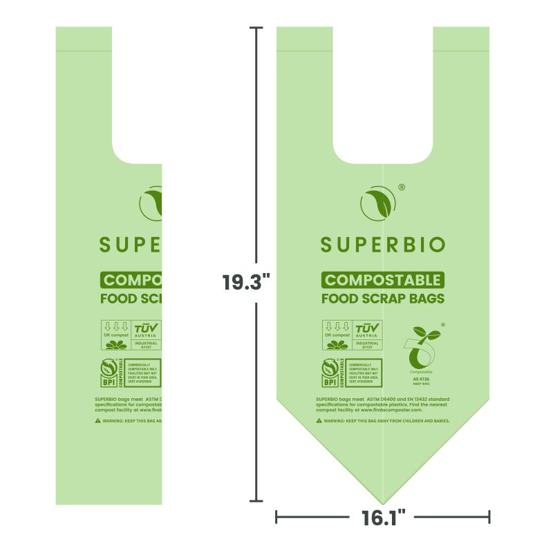 SUPERBIO 1.6 Gallon Handle Tie Compostable Food Scrap Bags, Small Compost Bags with Handles, 50 Count, 2 Pack, BPI & OK compost INDUSTRIAL - Image 5