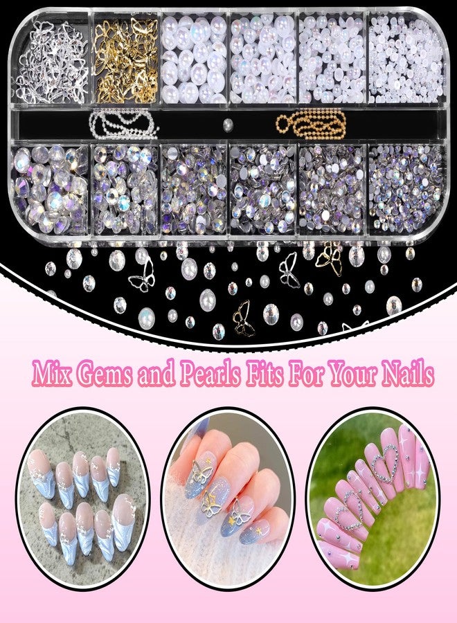 CESUSME 3D Assorted Nail Charms Gems, Bow Bowknot Butterfly Flower Acrylic Nail Art Charms, Half Round Nail Pearl and Rhinetones Charms for DIY Nail Art Accessories - Image 5