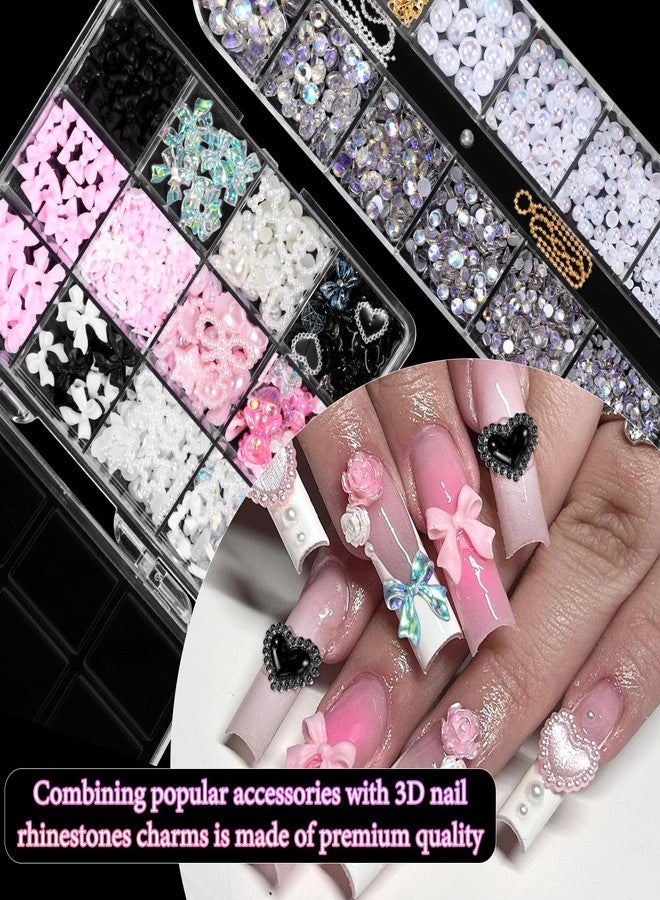 CESUSME 3D Assorted Nail Charms Gems, Bow Bowknot Butterfly Flower Acrylic Nail Art Charms, Half Round Nail Pearl and Rhinetones Charms for DIY Nail Art Accessories - Image 4