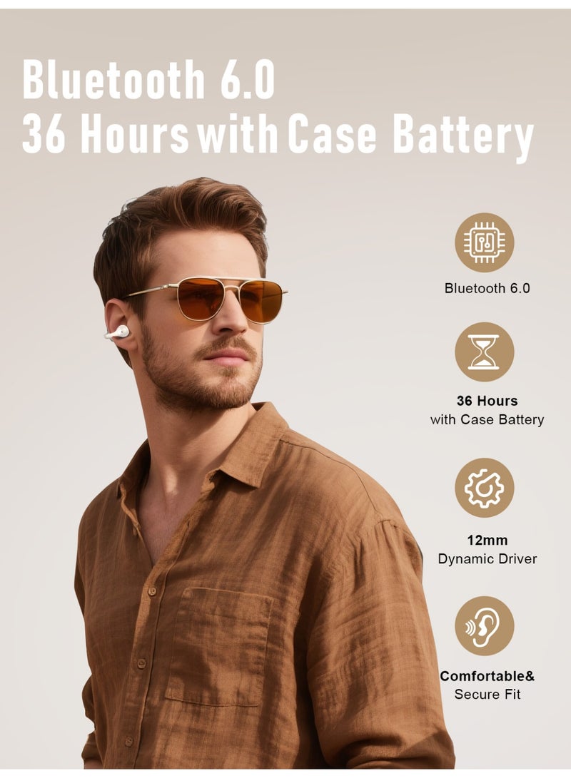 ZIPFORCE Open Ear Clip Wireless Earbuds - Bluetooth 6.0, 2-Mics Clear Call,Touch Control, IPX4 Waterproof TWS, Lightweight Comfort Clip Design OWS Bluetooth Earphones  with Battery Display for Sports & Fitness, Beige - Image 2
