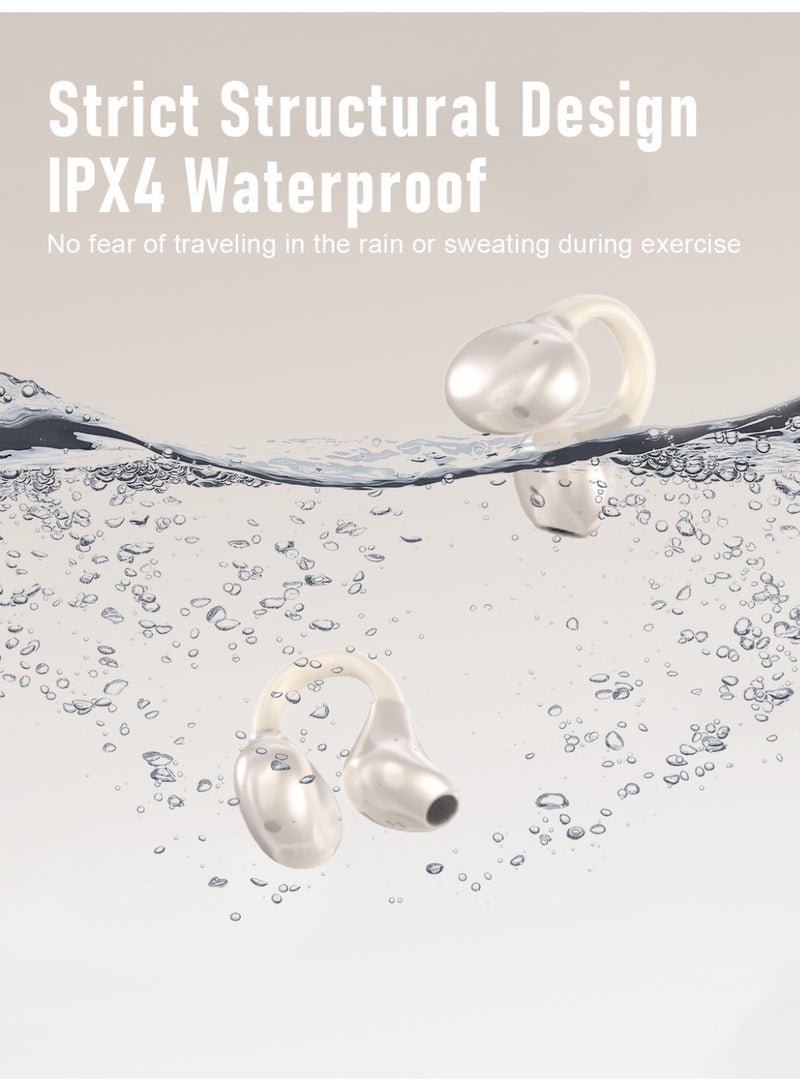 ZIPFORCE Open Ear Clip Wireless Earbuds - Bluetooth 6.0, 2-Mics Clear Call,Touch Control, IPX4 Waterproof TWS, Lightweight Comfort Clip Design OWS Bluetooth Earphones  with Battery Display for Sports & Fitness, Beige - Image 4