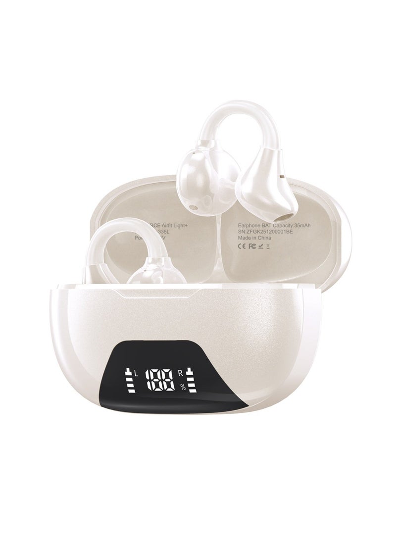 ZIPFORCE Open Ear Clip Wireless Earbuds - Bluetooth 6.0, 2-Mics Clear Call,Touch Control, IPX4 Waterproof TWS, Lightweight Comfort Clip Design OWS Bluetooth Earphones  with Battery Display for Sports & Fitness, Beige - Image 1