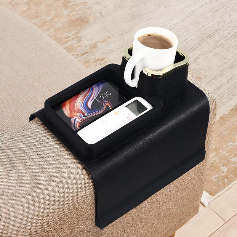 MORPICH Couch Tray Cup Holder, Silicone Sofa Arm Tray with Cup Holder, Anti-Slip and Strong, Remote Control Organizer and Drink Cup Holder for Armchair, Sofa, Recliner - Image 1