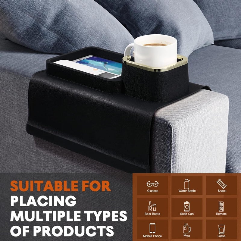 MORPICH Couch Tray Cup Holder, Silicone Sofa Arm Tray with Cup Holder, Anti-Slip and Strong, Remote Control Organizer and Drink Cup Holder for Armchair, Sofa, Recliner - Image 3