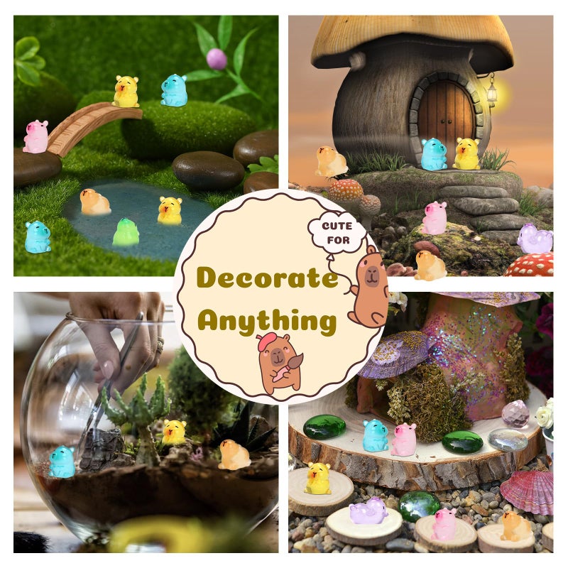 GRESEESM Mini مضيئة كابيبارا الراتنج الحيوانات 50 قطعة أرقام الحيوانات الراتنج الصغيرة لإخفاء هدايا كابيبارا لطيف التماثيل المصغرة للحديقة الجنية المناظر الطبيعية الملحقات الحرف ديكور كعكة توبر - Image 5