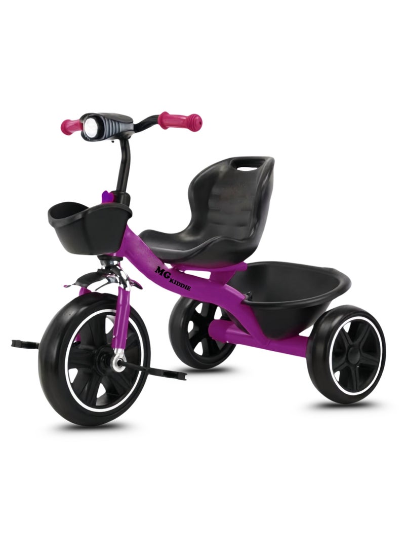 MG Baby Kids Tricycle 3-Wheels Bike for Kids 2-6 Years- with Front and Rear Basket, Ride On Toys, Front Light, Adjustable Seat, Non-Slip Tires - Suitable for Indoor & Outdoor Use for Children - Image 1