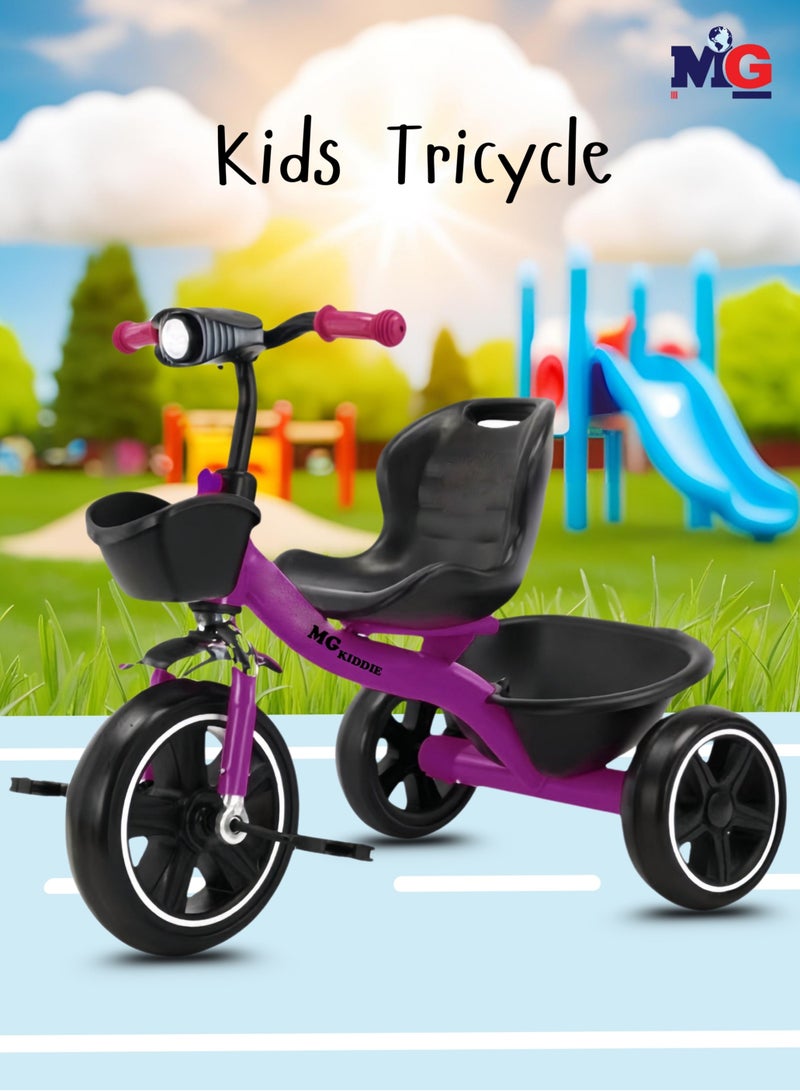MG Baby Kids Tricycle 3-Wheels Bike for Kids 2-6 Years- with Front and Rear Basket, Ride On Toys, Front Light, Adjustable Seat, Non-Slip Tires - Suitable for Indoor & Outdoor Use for Children - Image 4