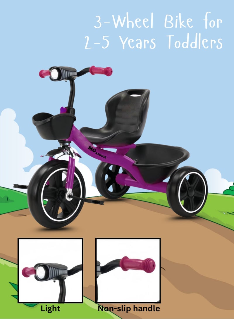MG Baby Kids Tricycle 3-Wheels Bike for Kids 2-6 Years- with Front and Rear Basket, Ride On Toys, Front Light, Adjustable Seat, Non-Slip Tires - Suitable for Indoor & Outdoor Use for Children - Image 5
