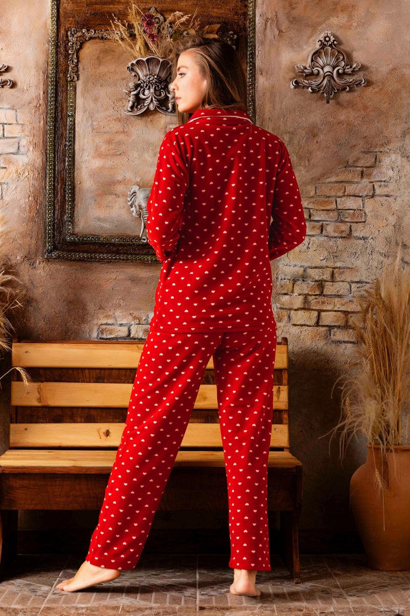 Yeşil Green Women's Winter Welsoft Plush Pearl Fleece Button Pajama Set 'silky Texture'  - Image 3