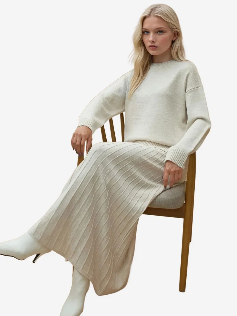 HICCUP Textured Sweater & Flared Skirt Knit Co-Ord Set