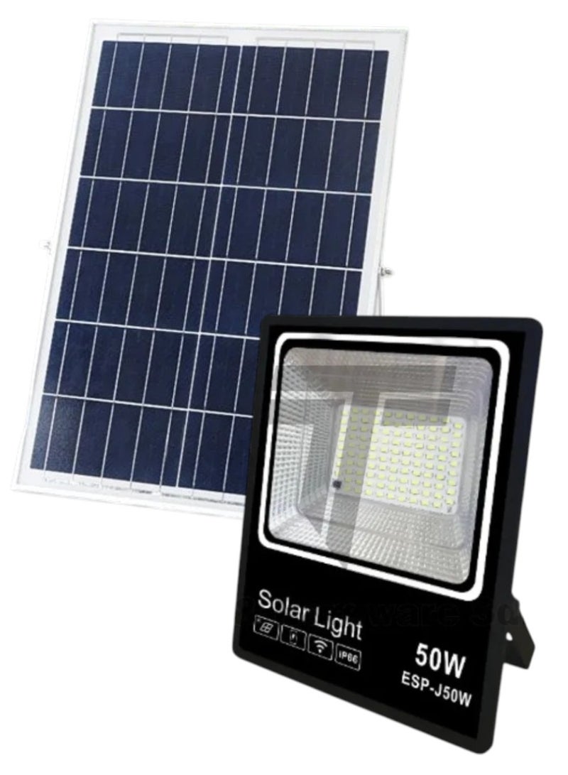 مصباح كشاف شمسي LED بقوة 50 واط، مقاوم للماء، للاستخدام الخارجي، مناسب للحدائق والممرات والباحات والمروج، لون أبيض
