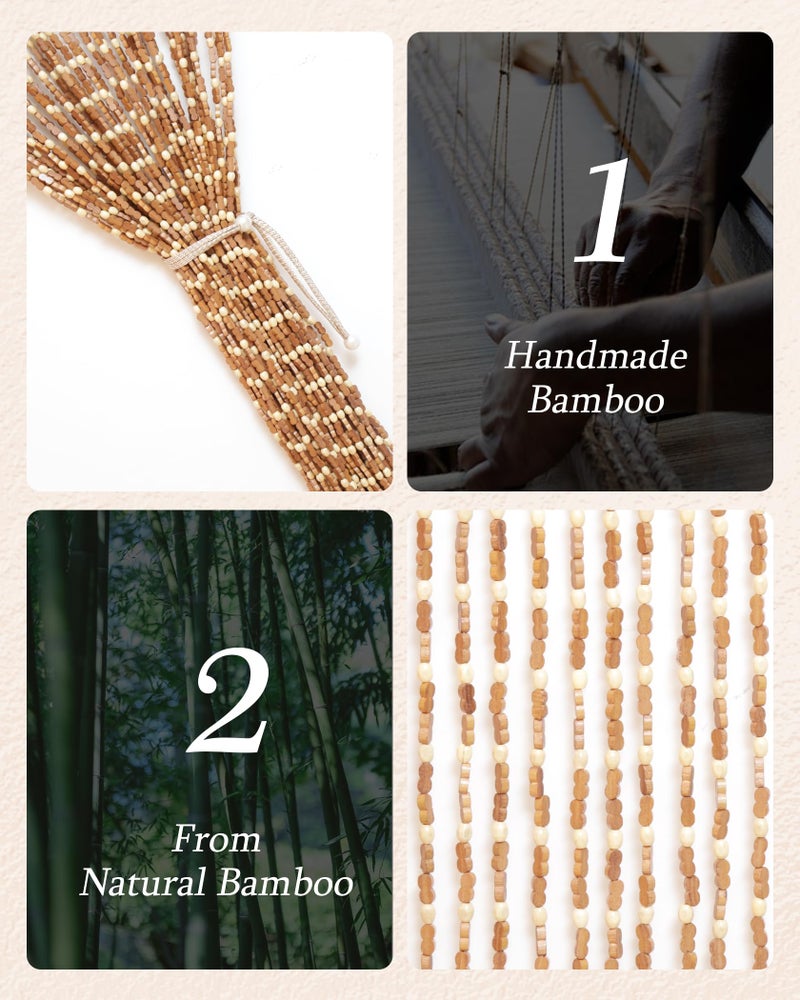 Ezcasch 45 Strands Beaded Curtain Bamboo Curtains for Doorways Handmade Beaded Curtain Bamboo and Wooden Room Devider Hanging Boho Bead Curtain 35.4" x 79", Deep Colour - Image 3