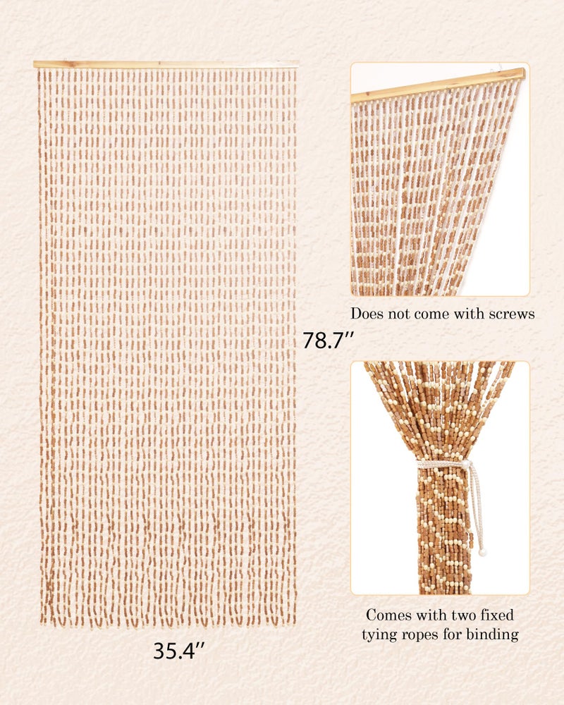 Ezcasch 45 Strands Beaded Curtain Bamboo Curtains for Doorways Handmade Beaded Curtain Bamboo and Wooden Room Devider Hanging Boho Bead Curtain 35.4" x 79", Deep Colour - Image 5
