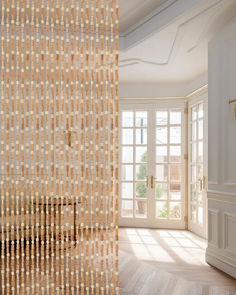 Ezcasch 45 Strands Beaded Curtain Bamboo Curtains for Doorways Handmade Beaded Curtain Bamboo and Wooden Room Devider Hanging Boho Bead Curtain 35.4" x 79", Deep Colour - Image 1