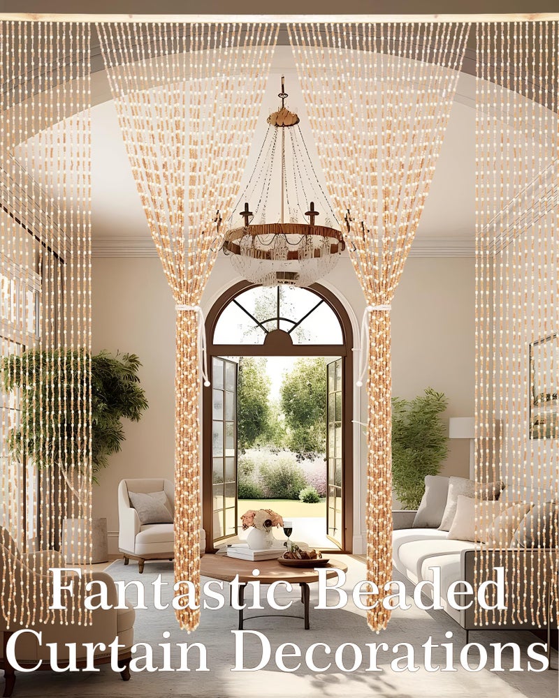 Ezcasch 45 Strands Beaded Curtain Bamboo Curtains for Doorways Handmade Beaded Curtain Bamboo and Wooden Room Devider Hanging Boho Bead Curtain 35.4" x 79", Deep Colour - Image 2