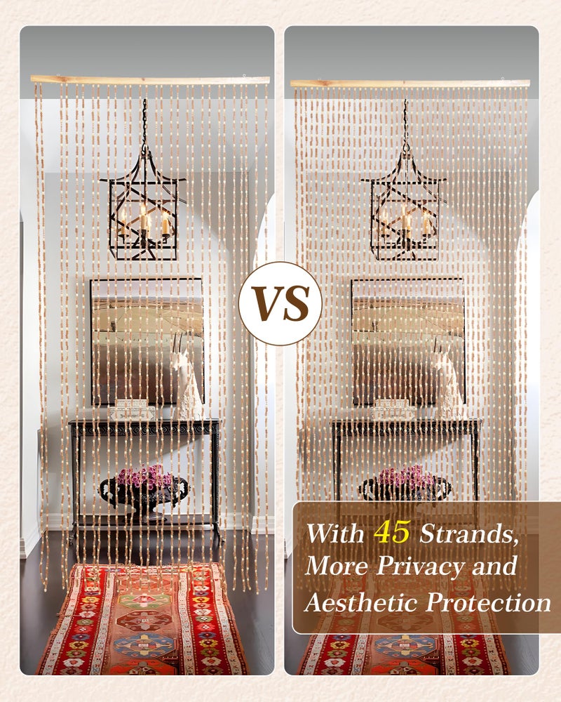 Ezcasch 45 Strands Beaded Curtain Bamboo Curtains for Doorways Handmade Beaded Curtain Bamboo and Wooden Room Devider Hanging Boho Bead Curtain 35.4" x 79", Deep Colour - Image 4