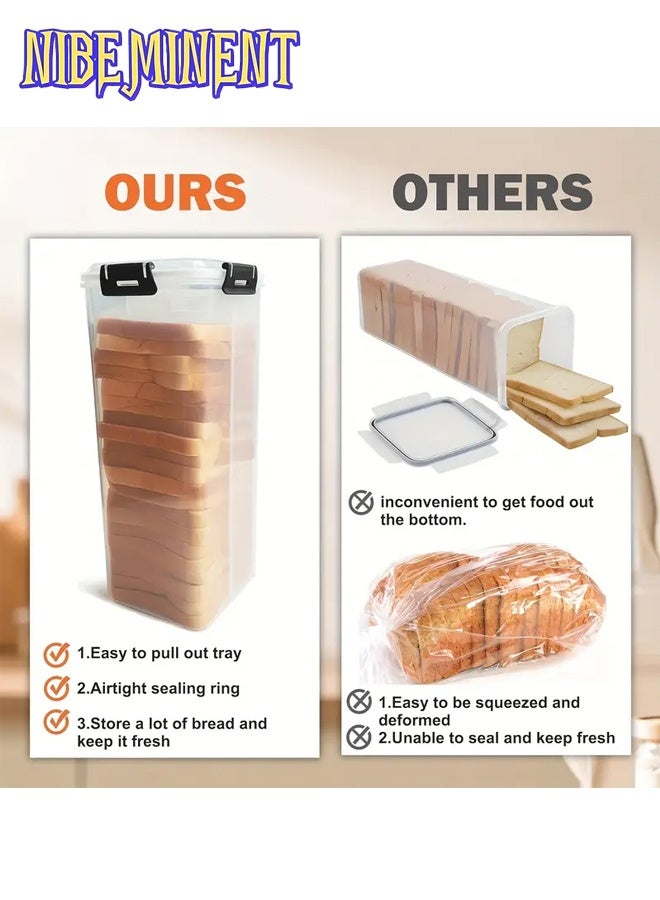 NIBEMINENT 1pc Airtight Bread Box with Lid, Bread Storage Container with Tray – Clear Plastic Food Storage Container with Inner Compartments, Reusable Rectangular Bread Keeper for Freshness, Plastic Food Preserver, Container/Holder for Homemade Loaves and Baked Goods, Kitchen Accessories（Black） - Image 3
