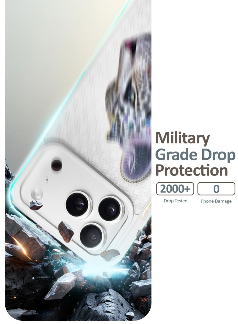 CATANES 2 Pack Leather Leopard Case for iPhone 17 Pro Max with Screen protector tempered Glass Blackside - 3D Crystal Rhinestone Design - Heavy Duty  Shockproof Protective Cover, Durable & Anti-Scratch- White - Image 5