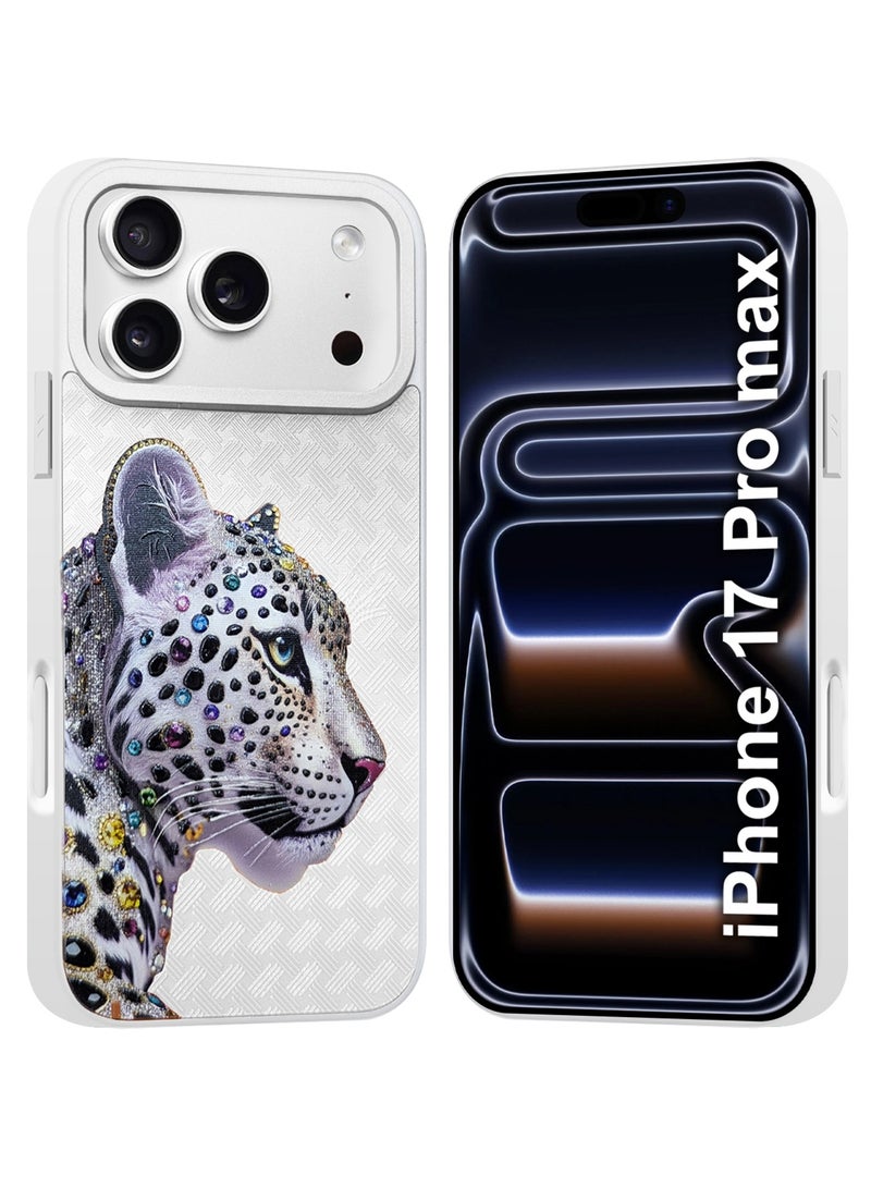 CATANES 2 Pack Leather Leopard Case for iPhone 17 Pro Max with Screen protector tempered Glass Blackside - 3D Crystal Rhinestone Design - Heavy Duty  Shockproof Protective Cover, Durable & Anti-Scratch- White - Image 3