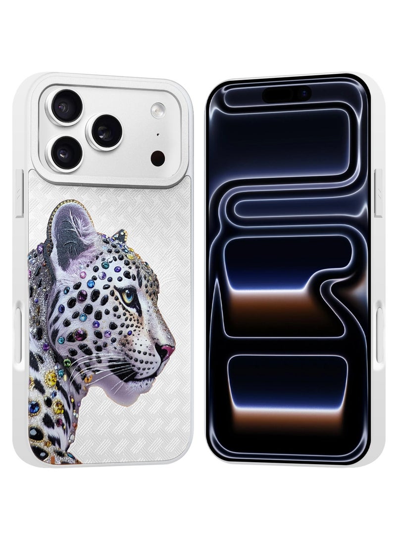 CATANES 2 Pack Leather Leopard Case for iPhone 17 Pro Max with Screen protector tempered Glass Blackside - 3D Crystal Rhinestone Design - Heavy Duty  Shockproof Protective Cover, Durable & Anti-Scratch- White - Image 4
