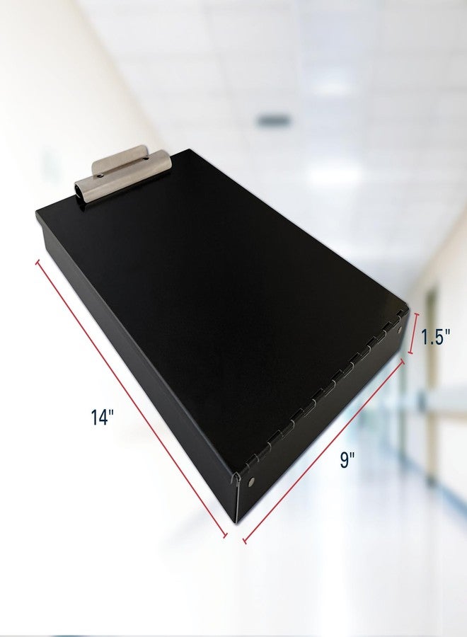 سوندرز لوحة كتابة معدنية من ساوندرز مع مساحة تخزين، سوداء اللون، ذات طبقة واحدة، مناسبة للتمريض، منظم أوراق بحجم الرسائل، مشبك فولاذي مزود بقفل ذاتي، حامل نماذج للمكتب والمدرسة والعمل - صنع في الولايات المتحدة الأمريكية - Image 2