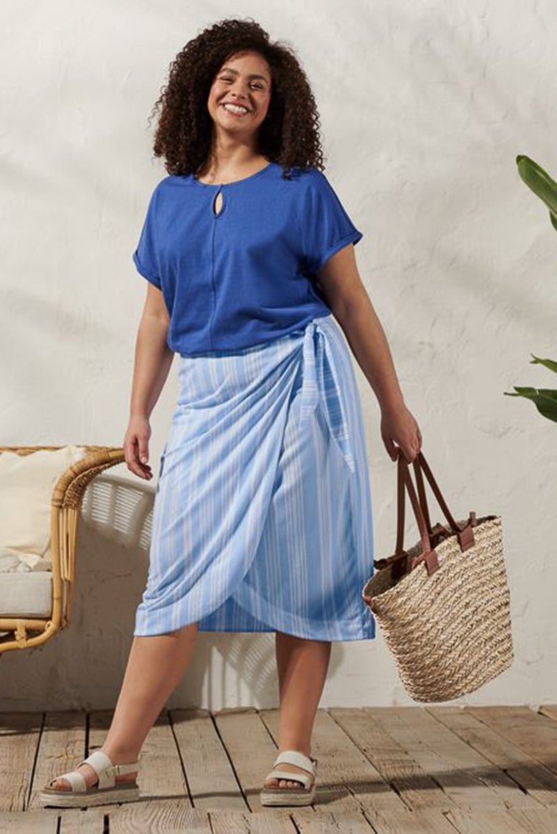 Tchibo Women Keyhole Short Sleeve Plain Top, Blue - Image 1