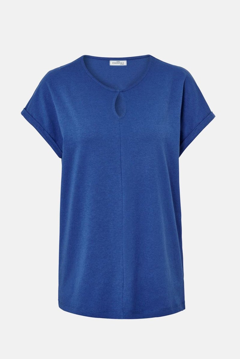 Tchibo Women Keyhole Short Sleeve Plain Top, Blue - Image 3