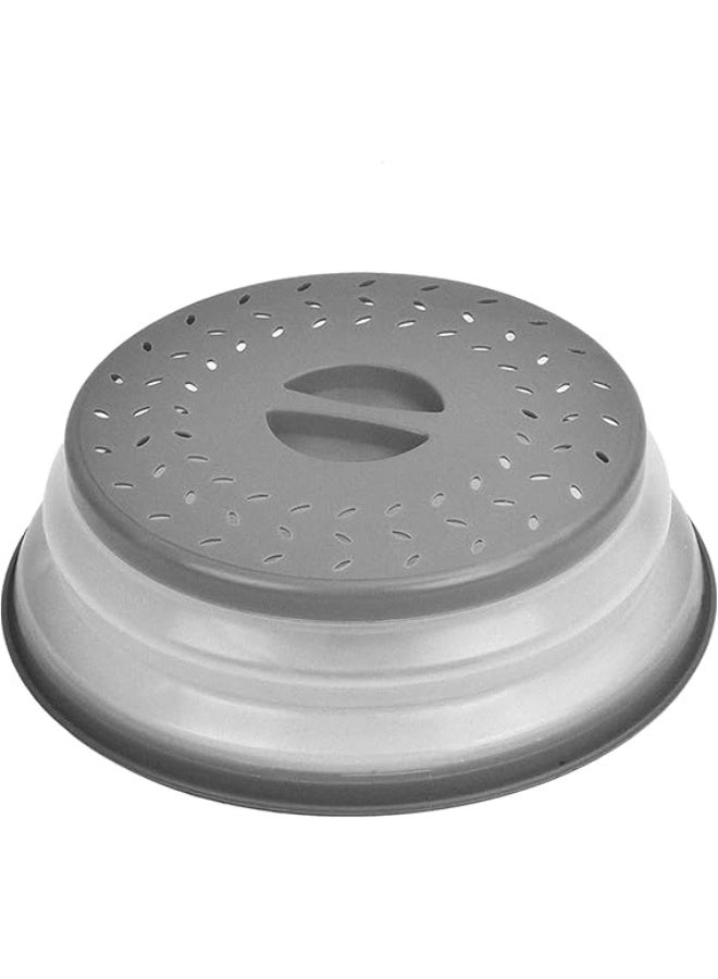 Microwave Splatter Cover for Food, Vented Collapsible Microwave Plate Cover with Easy Grip Handle，BPA-Free Silicone & Plastic, Gray, 10.5 inch - Image 1
