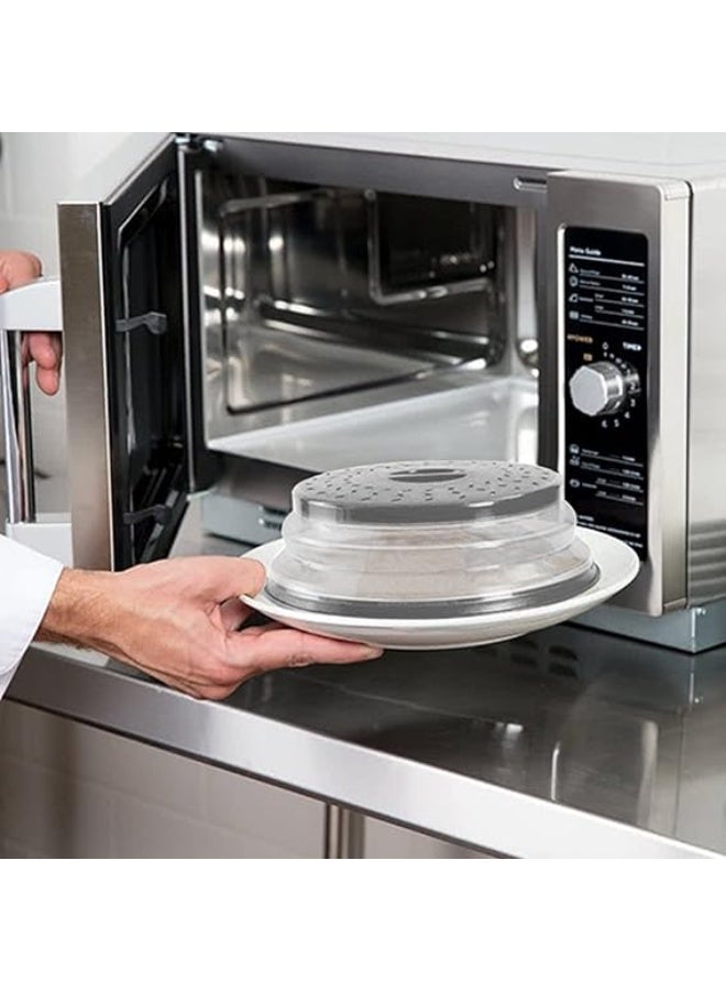 Microwave Splatter Cover for Food, Vented Collapsible Microwave Plate Cover with Easy Grip Handle，BPA-Free Silicone & Plastic, Gray, 10.5 inch - Image 4