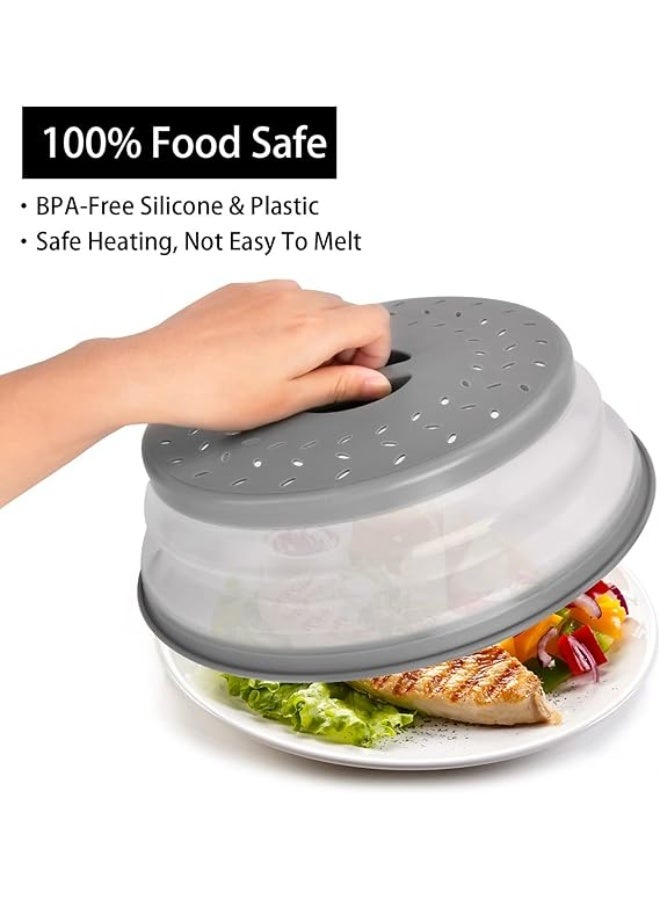 Microwave Splatter Cover for Food, Vented Collapsible Microwave Plate Cover with Easy Grip Handle，BPA-Free Silicone & Plastic, Gray, 10.5 inch - Image 2