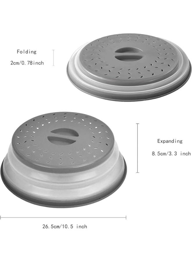 Microwave Splatter Cover for Food, Vented Collapsible Microwave Plate Cover with Easy Grip Handle，BPA-Free Silicone & Plastic, Gray, 10.5 inch - Image 3