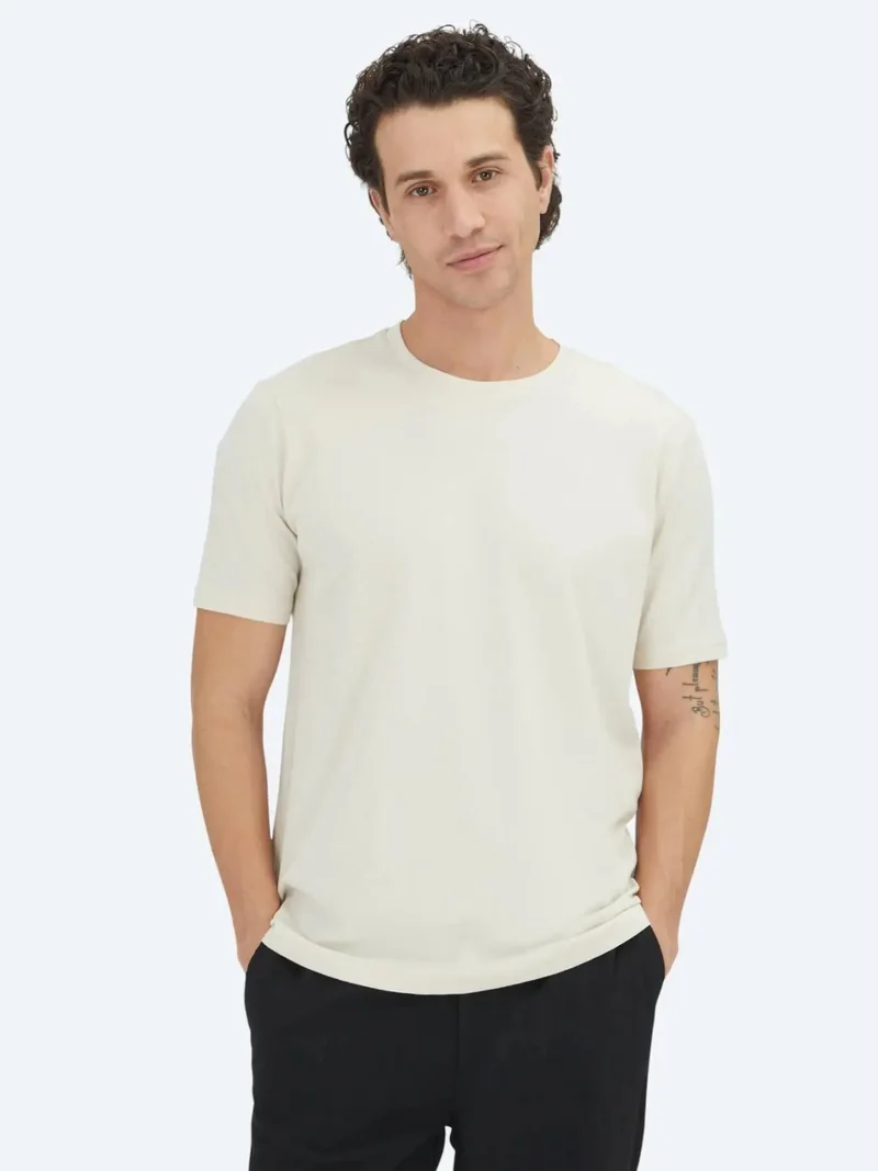 Kip Unisex Ecru Plain Crew Neck 100% Cotton T-Shirt