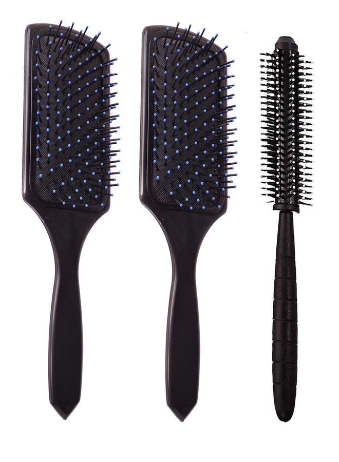 E-DUNIA Professional Smart Look Big Hair Paddle Rectangular Cushion Brush(2) & Blow Drying Roller Hair Brush(1) [ Pack Of 3 ] - Image 1