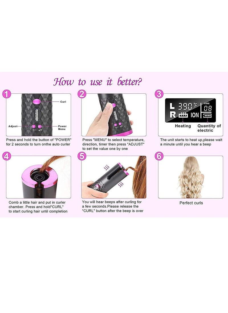 JAJEEK - "Cordless Automatic Hair Curler – Portable USB Rechargeable Curling Iron with LCD Temperature Display, Fast Heating & Auto-Rotating for Travel & Home (FHC61)" - Image 1