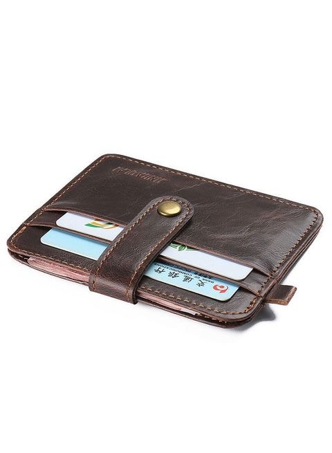 Leather Wallet with Button, Slim Minimalist Wallet for Credit Card, Bank Cards and Various Small Cards (Deep Coffee)