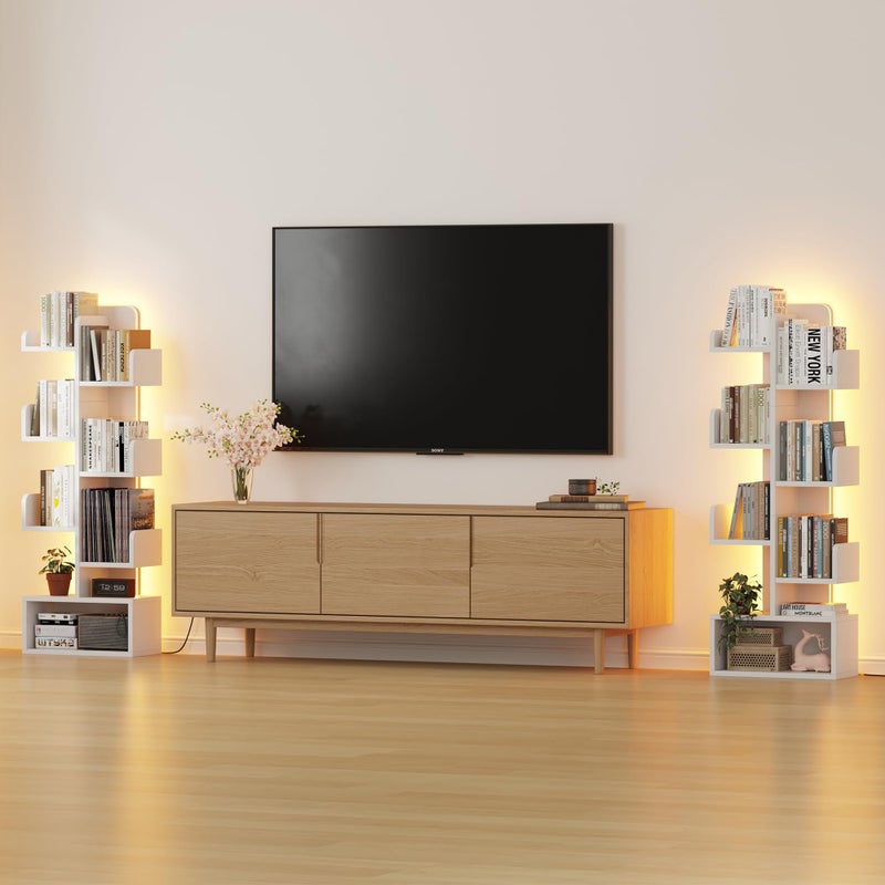 Qupui 6 Tier Book Shelf with LED Lights, Floor Standing Bookshelf, Classical Corner Kids Bookshelf, Tall Wood Book Storage for Bedroom, Living Room, Home Office - Image 4