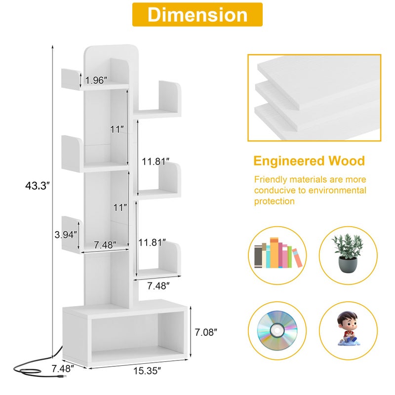 Qupui 6 Tier Book Shelf with LED Lights, Floor Standing Bookshelf, Classical Corner Kids Bookshelf, Tall Wood Book Storage for Bedroom, Living Room, Home Office - Image 2