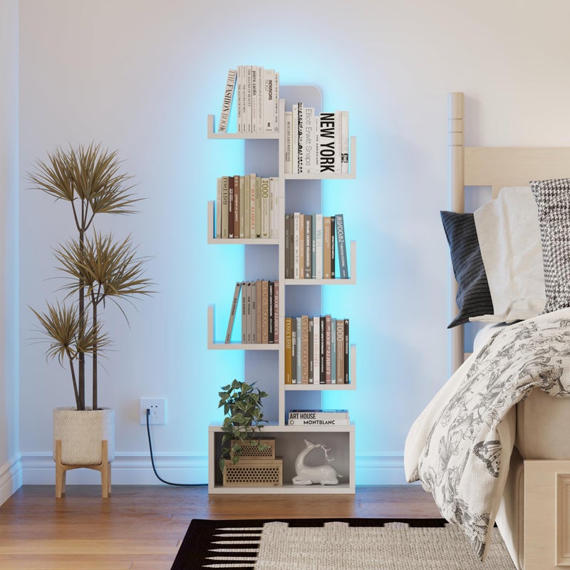 Qupui 6 Tier Book Shelf with LED Lights, Floor Standing Bookshelf, Classical Corner Kids Bookshelf, Tall Wood Book Storage for Bedroom, Living Room, Home Office - Image 5