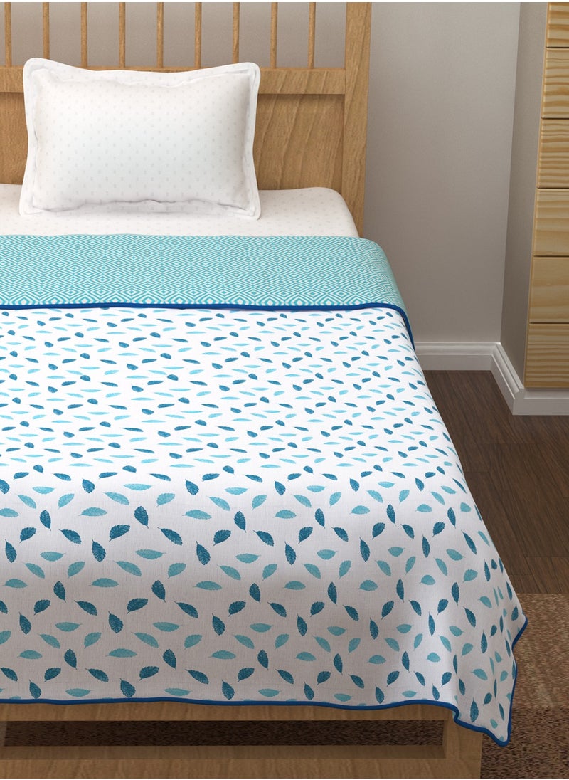 Story@Home Story@Home 100% Cotton Reversible Dohar Single Bed AC Blanket, Light Weight Soft Blanket(86"x56", White & Blue)  - Image 2
